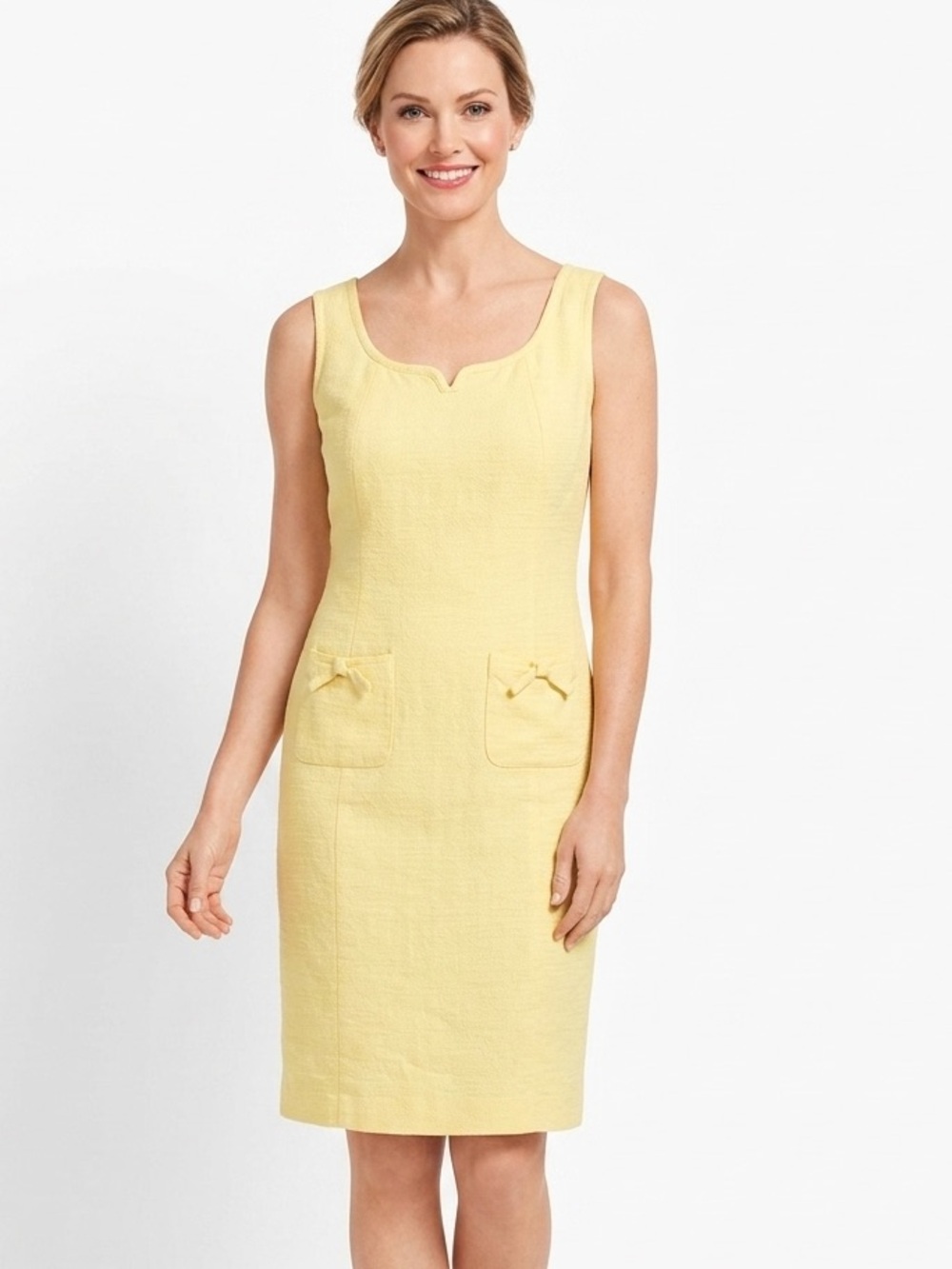 Talbots Yellow Linen Cotton Sheath Dress With Bow Pockets Size 6